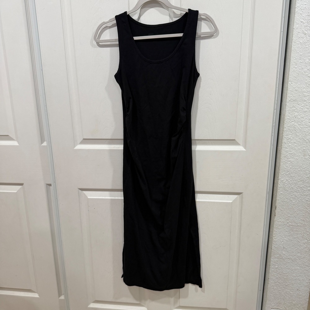 Pact Organic Cotton Ruched Sleeveless Midi Dress Black Small